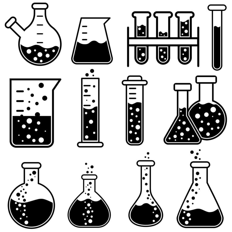 conjunto de vectores de iconos de química. colección de signos de ilustración científica. símbolo de laboratorio. logotipo de reactivo.