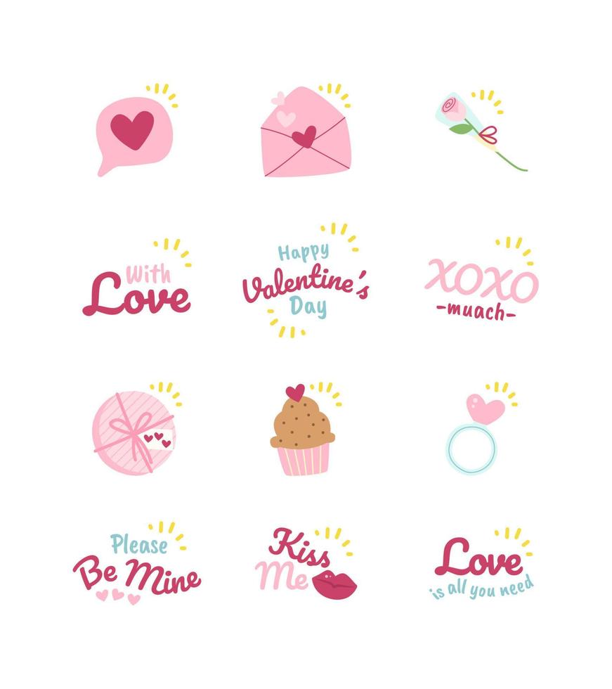 pegatinas de chat de san valentín lindas dibujadas a mano vector