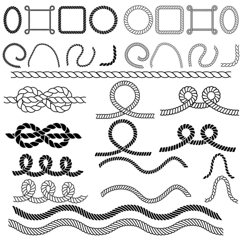 conjunto de vectores de iconos de cuerda. colección de signos de ilustración de cable. símbolo de marco o logotipo. marca de nudo