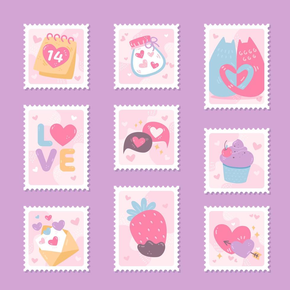 Valentine Elements Handdrawn Kawaii Postage Stamp Stickers 17462886
