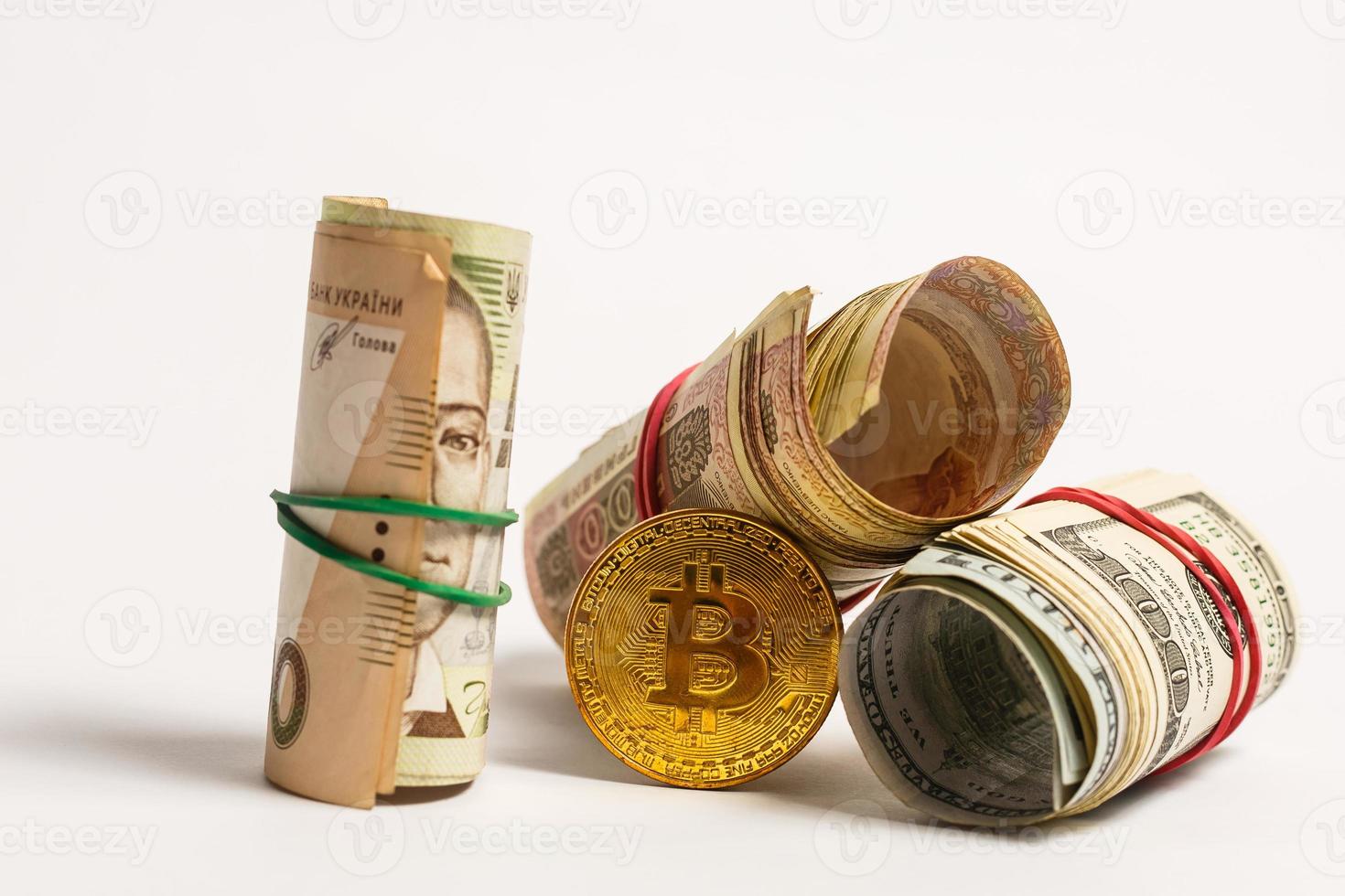 Bitcoin over the ukrainian hryvnia currency photo