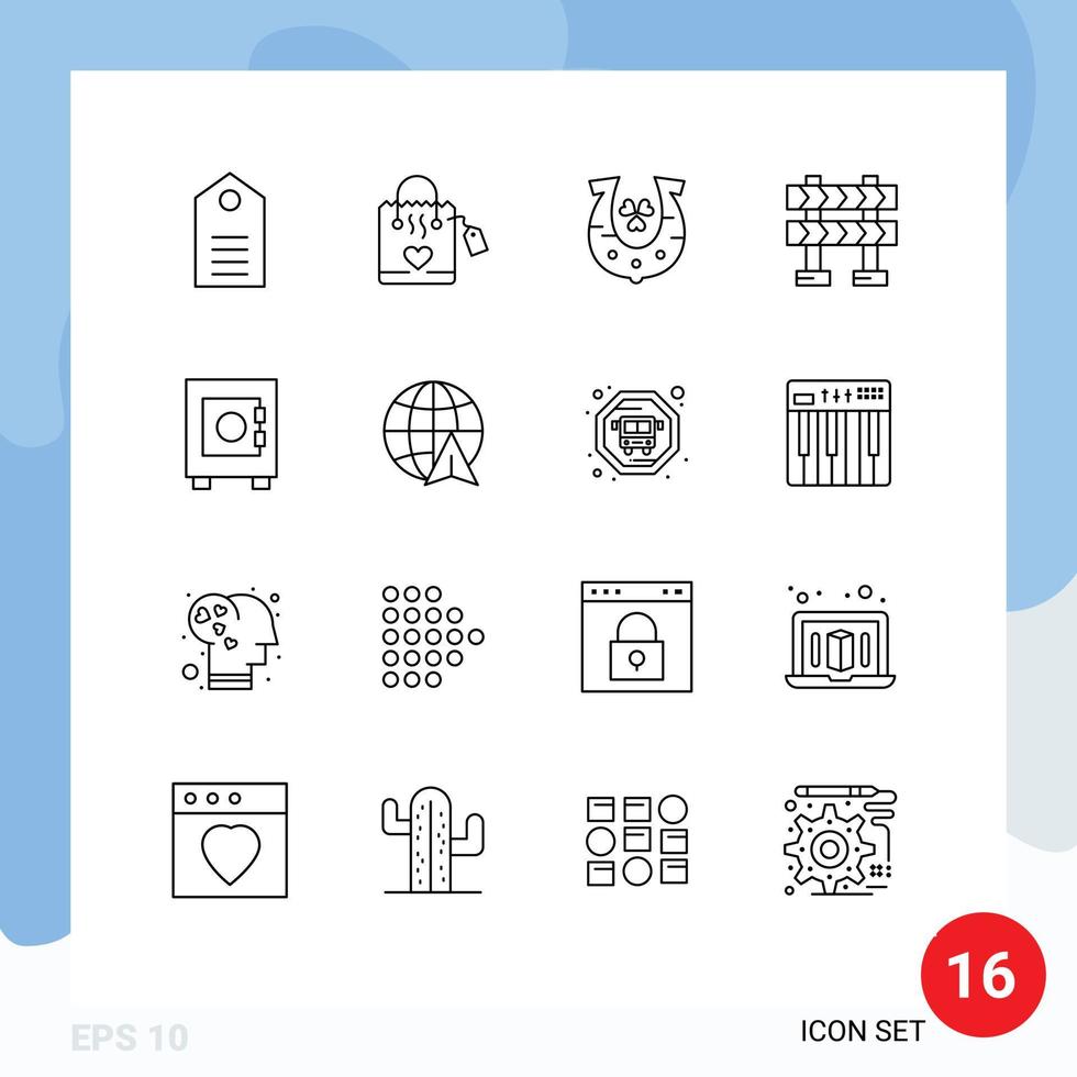 Pictogram Set of 16 Simple Outlines of lock construction wedding barrier luck Editable Vector Design Elements