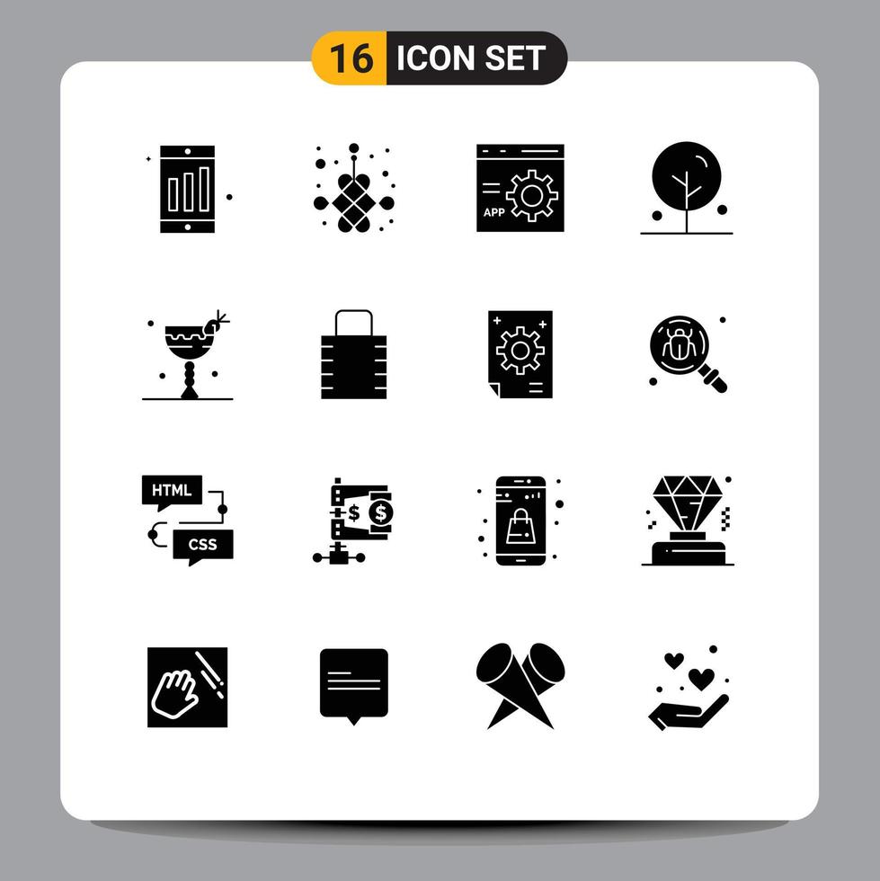 Modern Set of 16 Solid Glyphs and symbols such as drink nature coding lotus blooming Editable Vector Design Elements