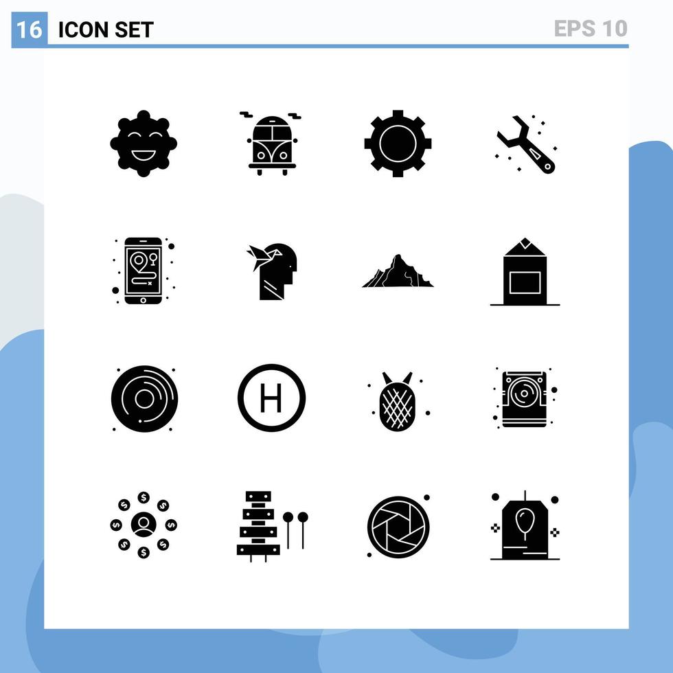 Pictogram Set of 16 Simple Solid Glyphs of imagination form maps set location tools Editable Vector Design Elements