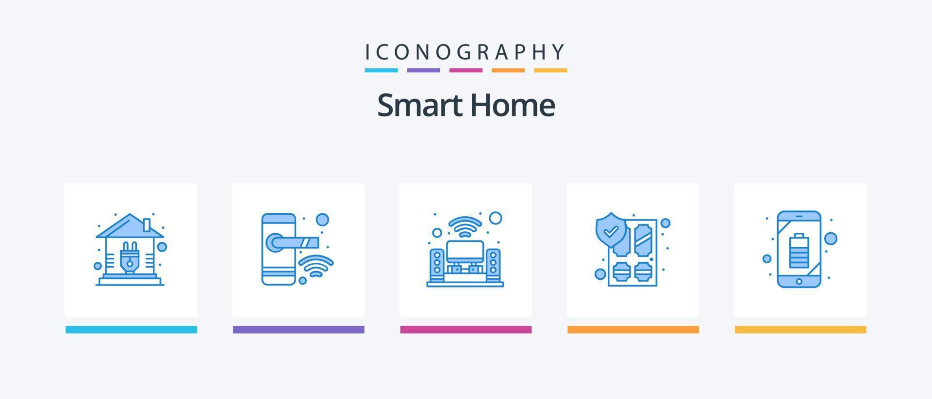 Smart Home Blue 5 Icon Pack Including battery. security. home theater. protect. antivirus. Creative Icons Design vector