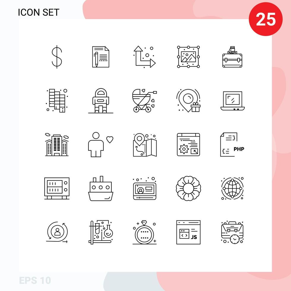 Set of 25 Modern UI Icons Symbols Signs for briefcase image write picture creative Editable Vector Design Elements