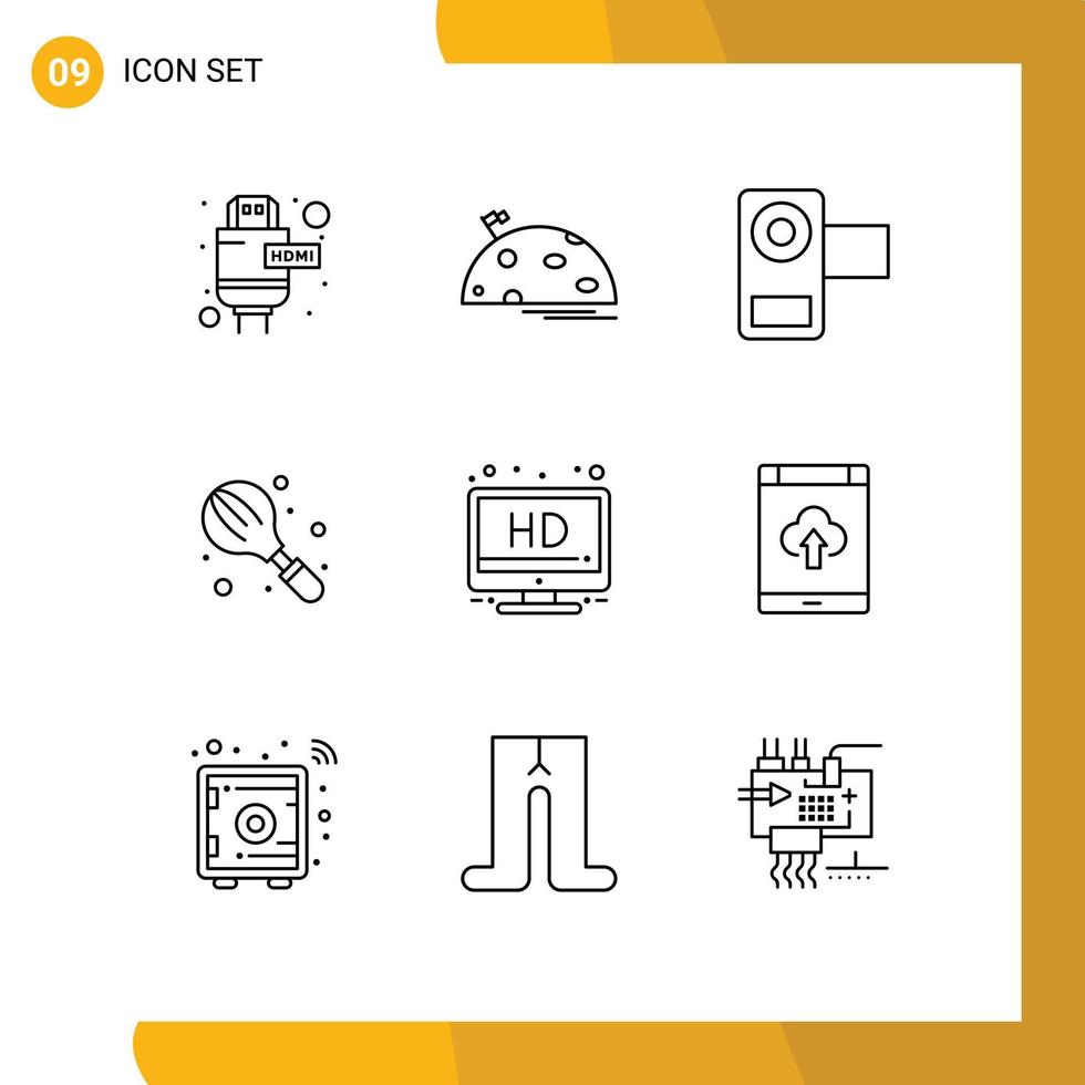 Pack of 9 Modern Outlines Signs and Symbols for Web Print Media such as mixer household camera cooking video Editable Vector Design Elements