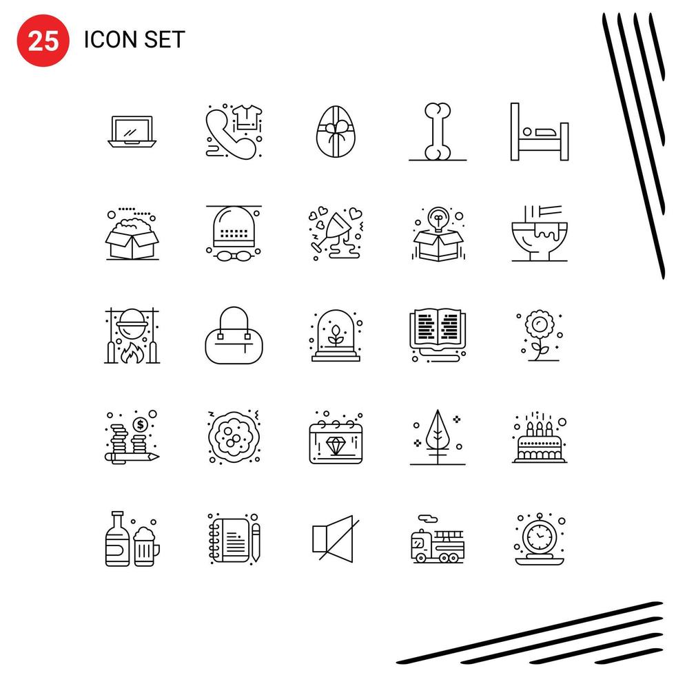 Mobile Interface Line Set of 25 Pictograms of people bed order food easter Editable Vector Design Elements