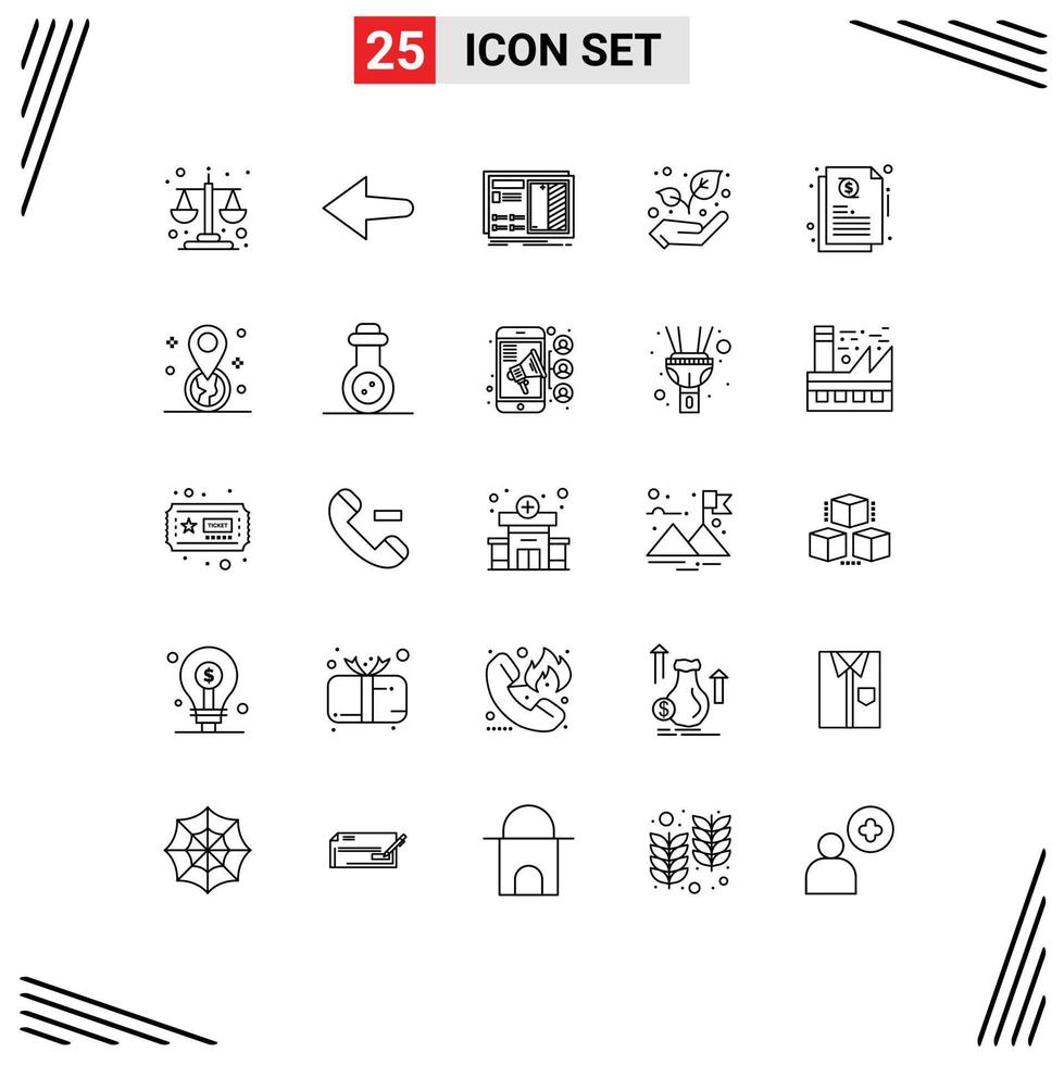 25 User Interface Line Pack of modern Signs and Symbols of geolocation investment drawing credit growth Editable Vector Design Elements