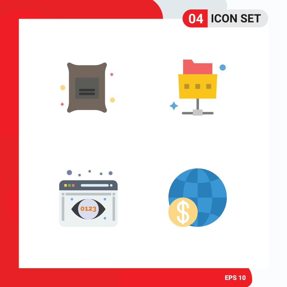 Group of 4 Flat Icons Signs and Symbols for barley data visualization wheat folder global Editable Vector Design Elements