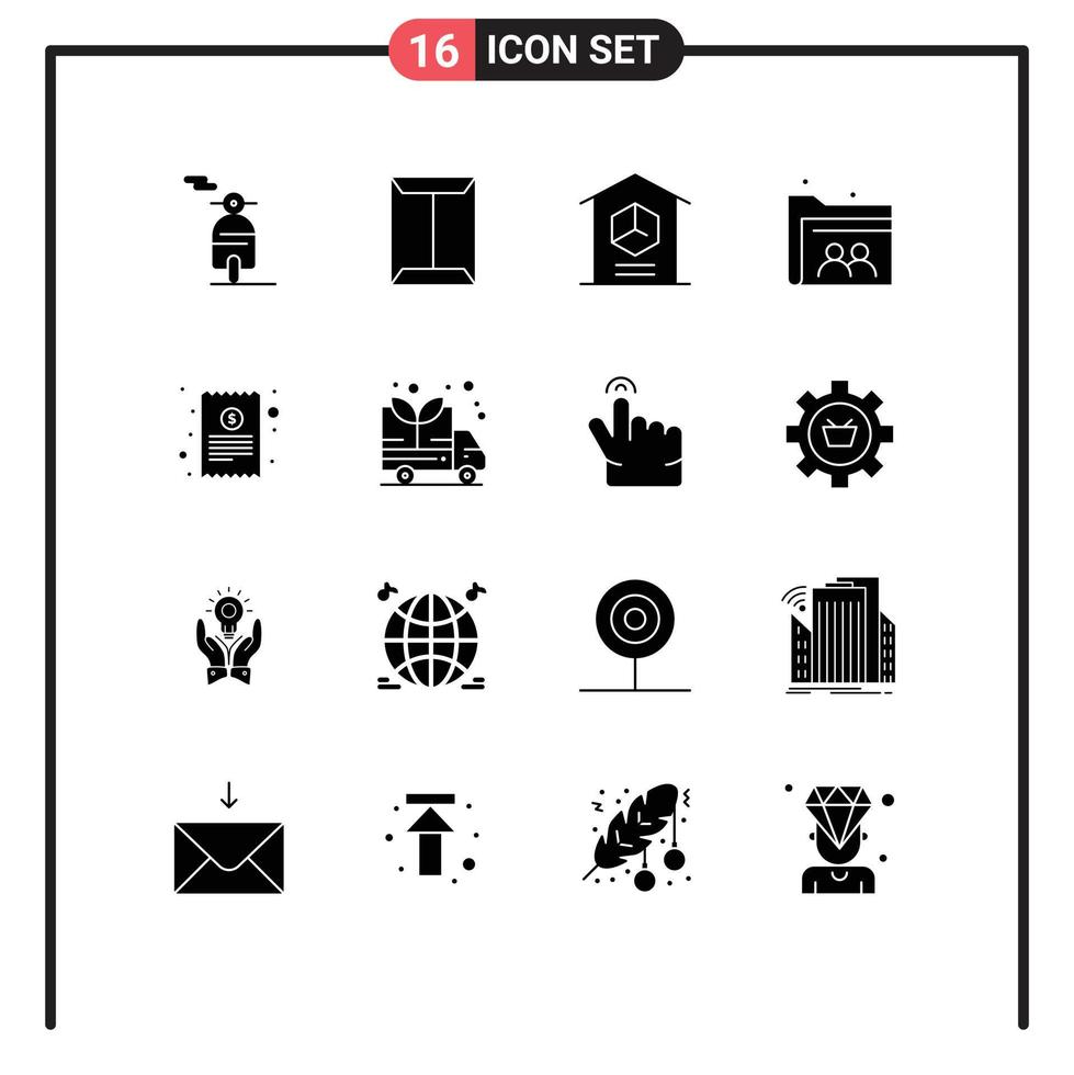 Group of 16 Solid Glyphs Signs and Symbols for bill file delivery user stock Editable Vector Design Elements