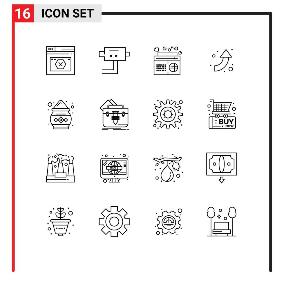 Universal Icon Symbols Group of 16 Modern Outlines of india up radio arrows songs Editable Vector Design Elements