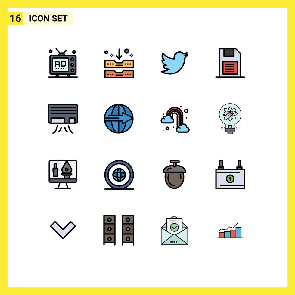 16 Universal Flat Color Filled Line Signs Symbols of ac sd card office mobile chip memory card Editable Creative Vector Design Elements
