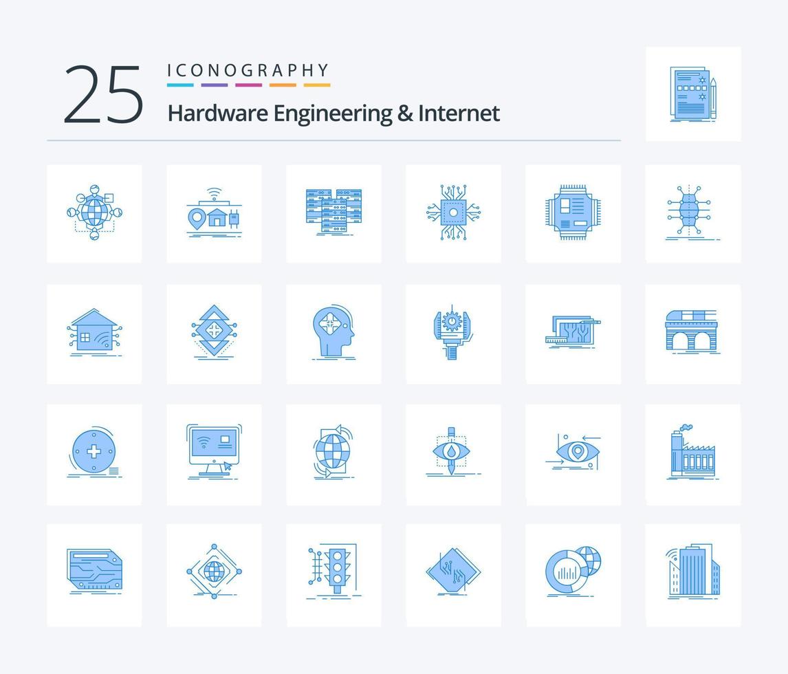 Hardware Engineering And Internet 25 Blue Color icon pack including microchip. chip. of. server. data vector