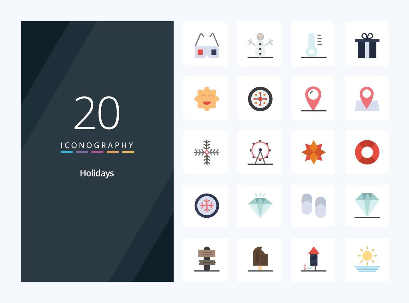 20 Holidays Flat Color icon for presentation vector