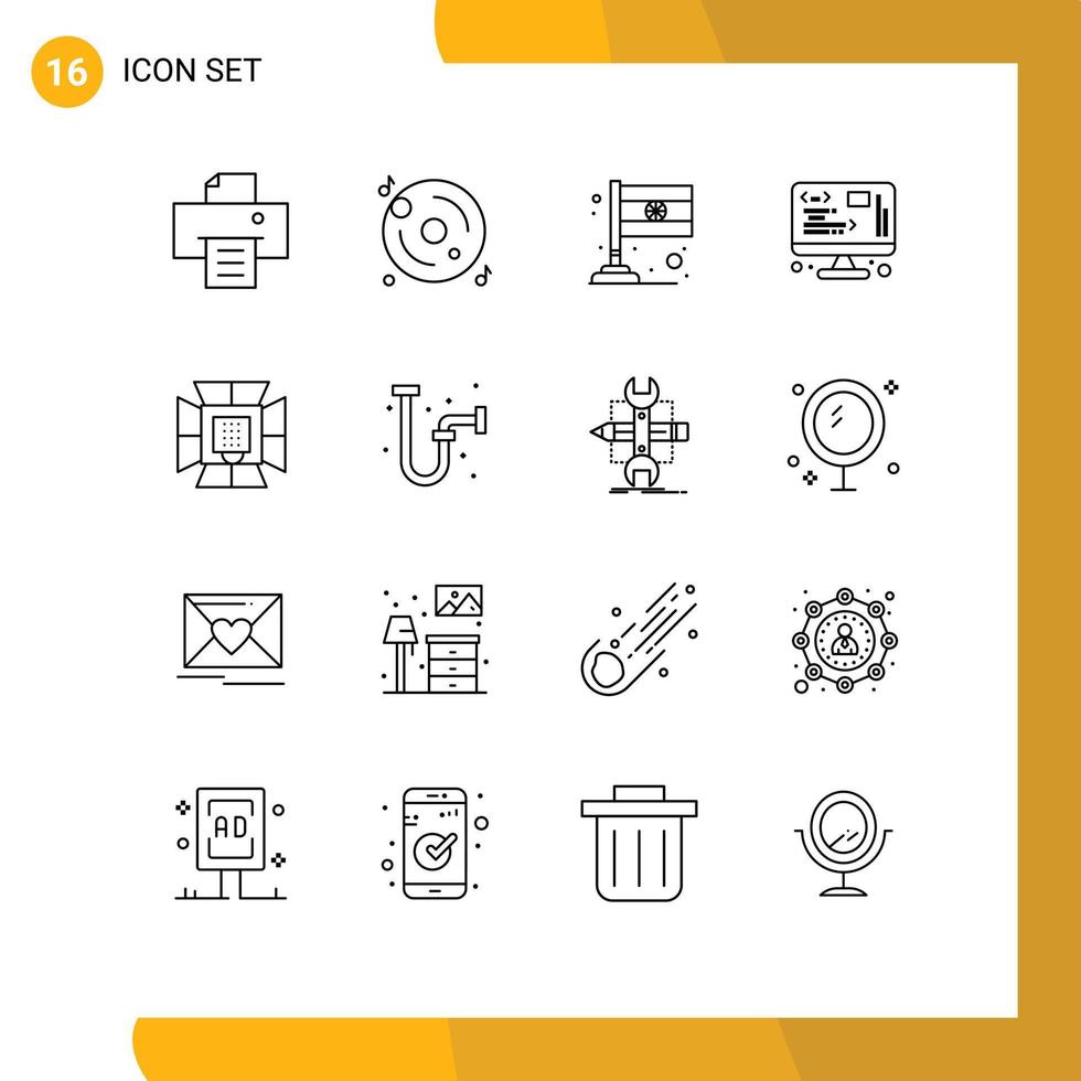16 Creative Icons Modern Signs and Symbols of professional light flag illumination management Editable Vector Design Elements