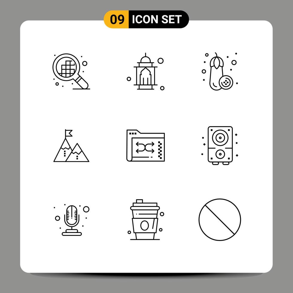 9 Universal Outline Signs Symbols of peak mission eggplant goal achievement Editable Vector Design Elements