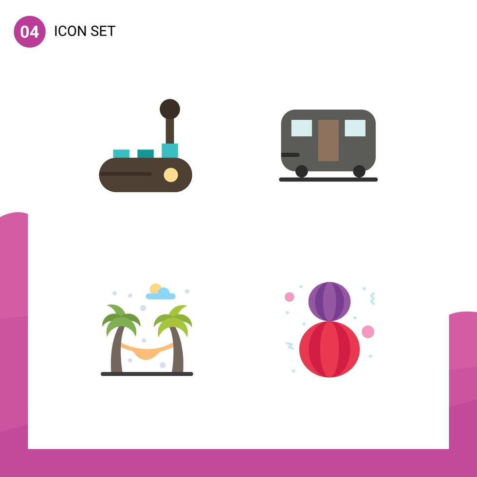 Set of 4 Vector Flat Icons on Grid for controller park joy pad travel eight march Editable Vector Design Elements