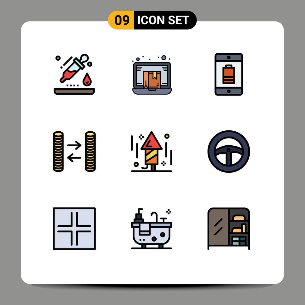 grupo de símbolos de iconos universales de 9 colores planos modernos de línea rellena de dinero en efectivo portátil dispositivo móvil elementos de diseño vectorial editables vector