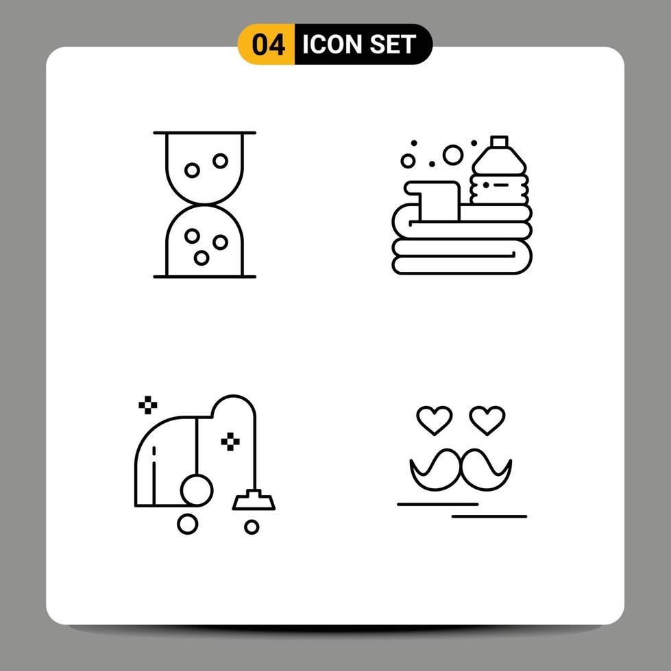 Mobile Interface Line Set of 4 Pictograms of sand clock vacuum basketball cleaning day Editable Vector Design Elements