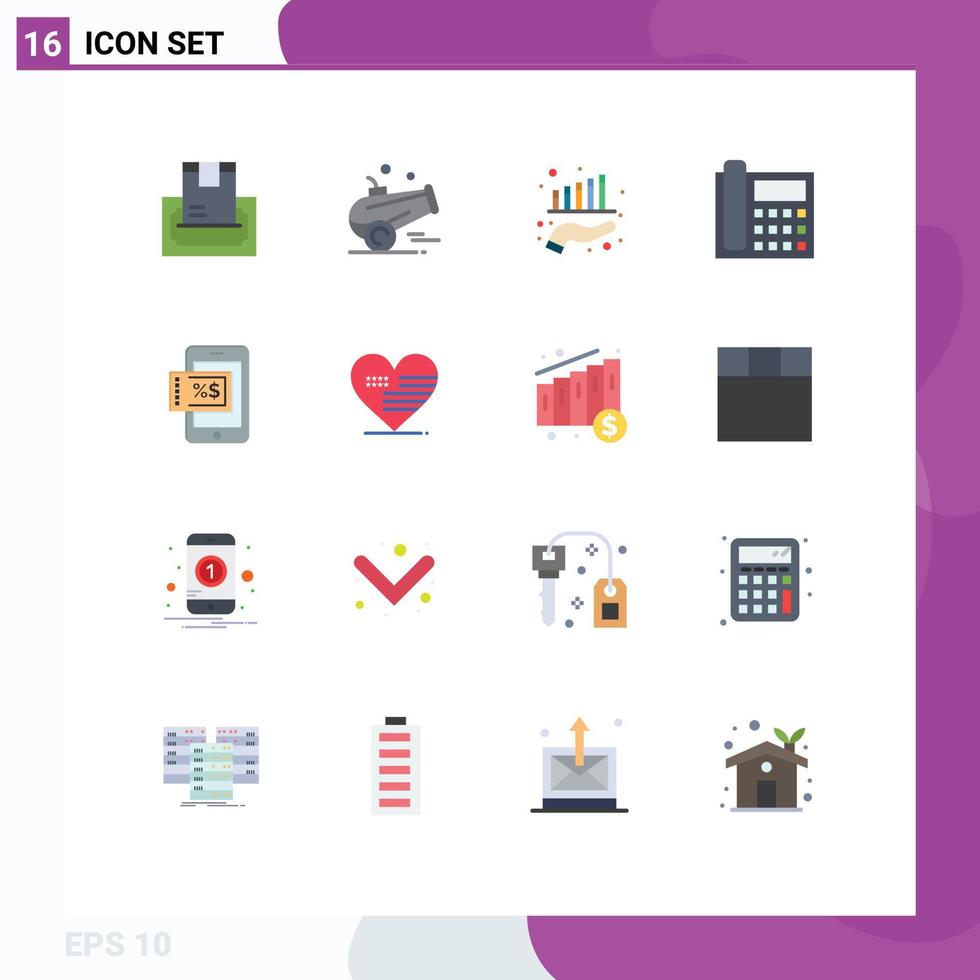 Group of 16 Modern Flat Colors Set for conversation contact ramadan communication marketing Editable Pack of Creative Vector Design Elements