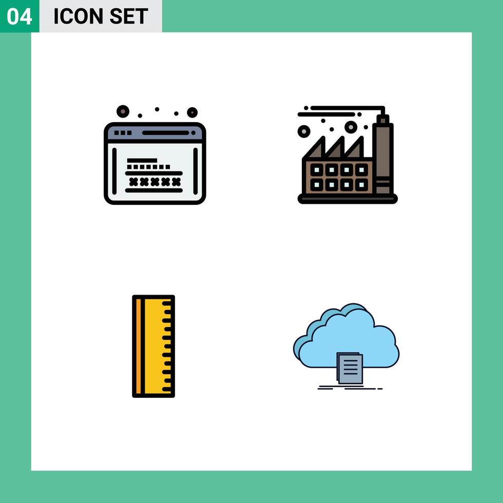 Modern Set of 4 Filledline Flat Colors and symbols such as coding ruler web factory cloud Editable Vector Design Elements