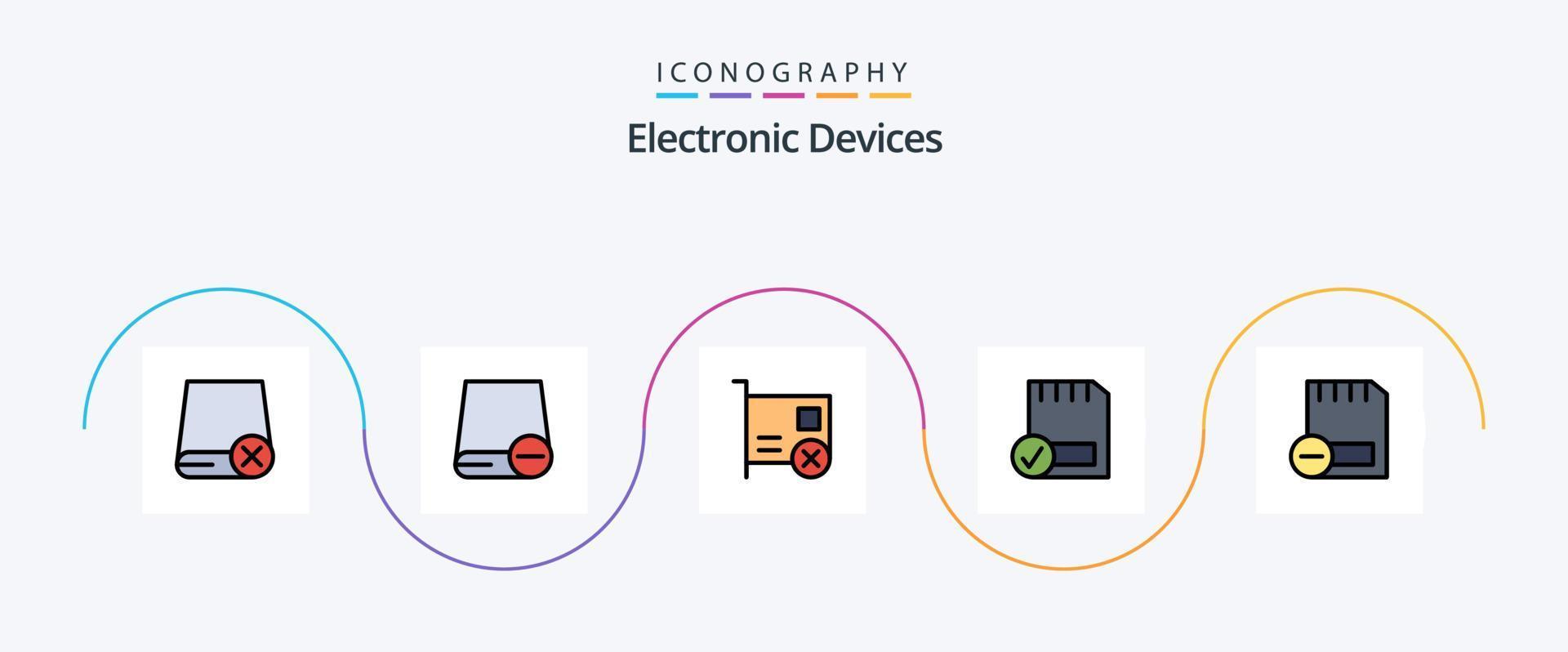 paquete de iconos de 5 planos llenos de línea de dispositivos que incluye dispositivos. tarjeta. hardware. hardware. conectado vector