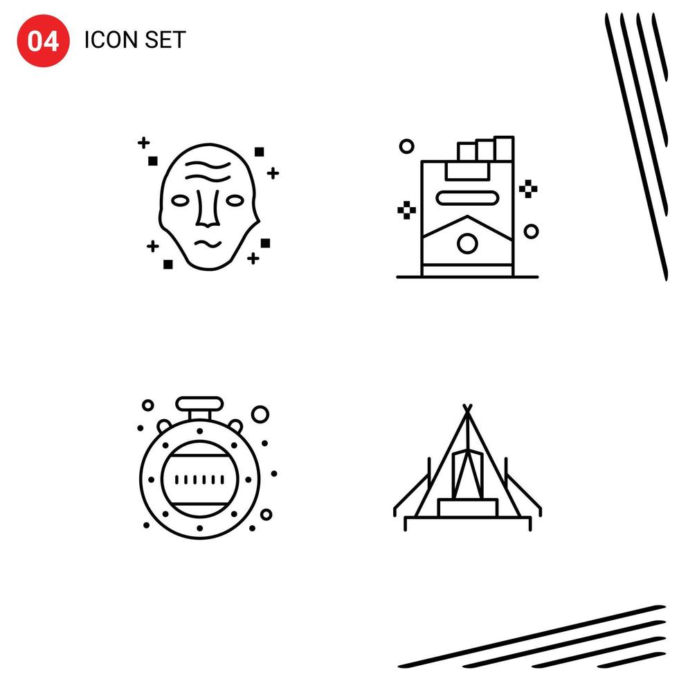 Pack of 4 creative Filledline Flat Colors of alien clock space cigarette timer Editable Vector Design Elements