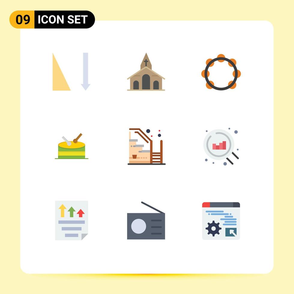 Modern Set of 9 Flat Colors and symbols such as up progress instrument home drum Editable Vector Design Elements