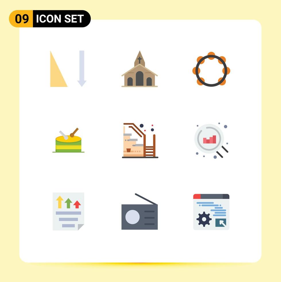 conjunto moderno de 9 colores planos y símbolos, como instrumentos de progreso, elementos de diseño de vectores editables de batería doméstica