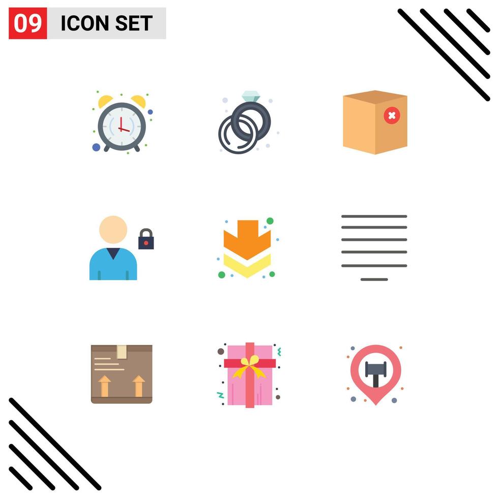 Set of 9 Modern UI Icons Symbols Signs for down user box lock shipping Editable Vector Design Elements