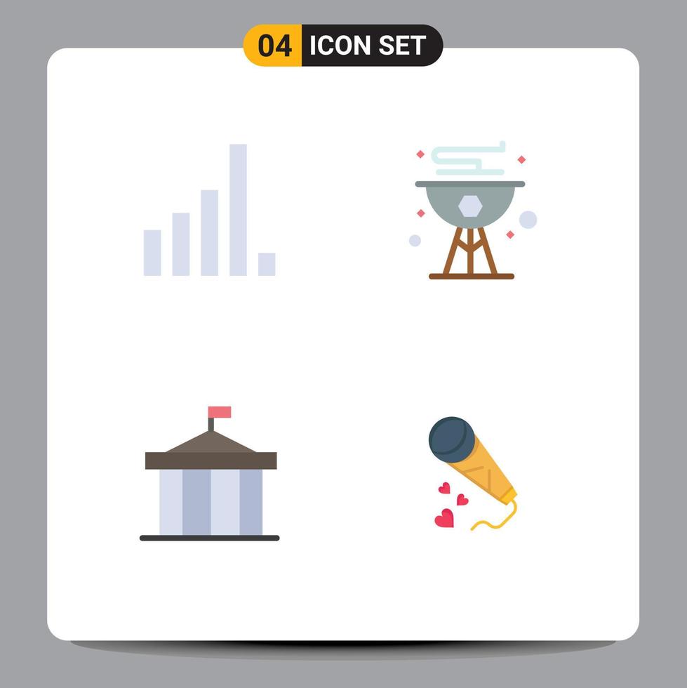 Pictogram Set of 4 Simple Flat Icons of connection citadel beach grill court Editable Vector Design Elements