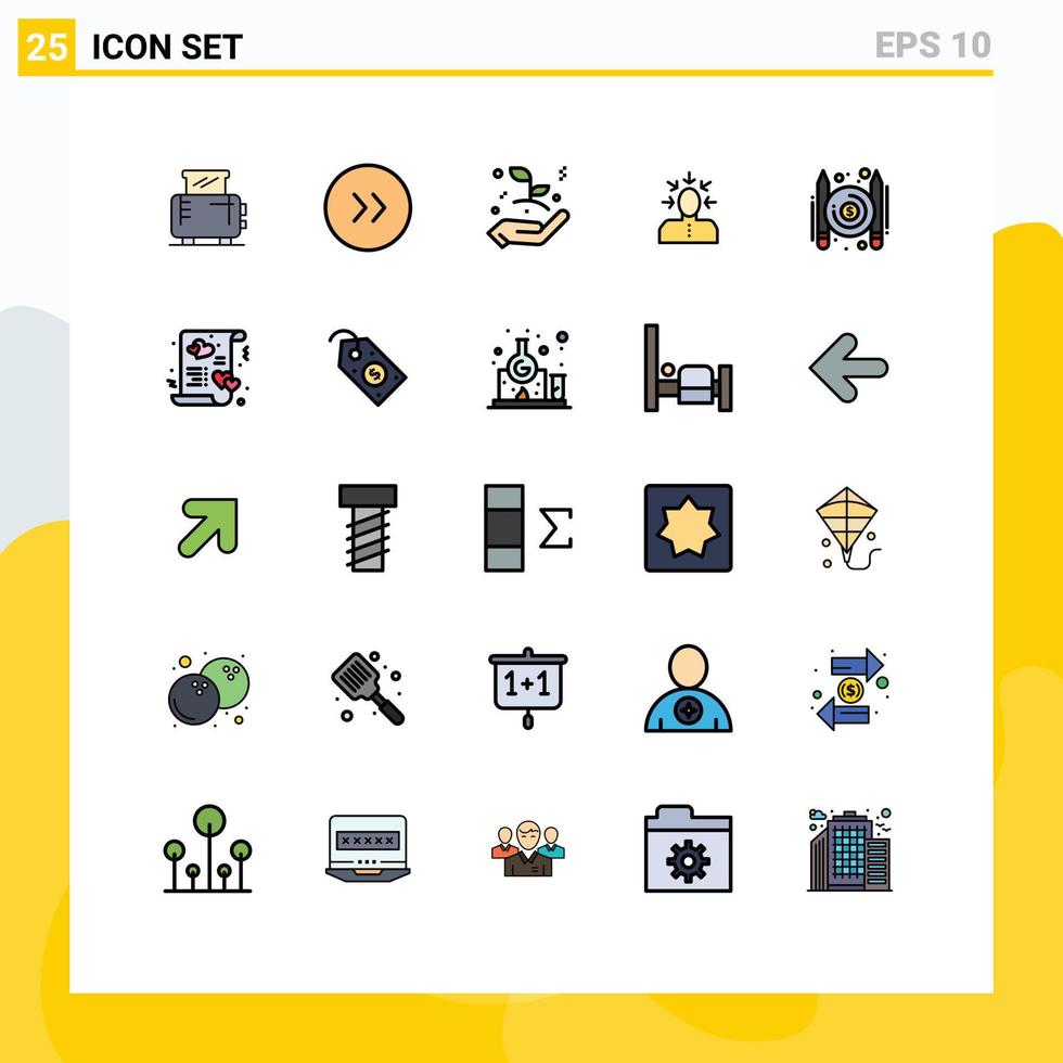 grupo de 25 signos y símbolos de colores planos de línea rellena para el crecimiento de personas pagadas que eligen elementos de diseño de vectores editables