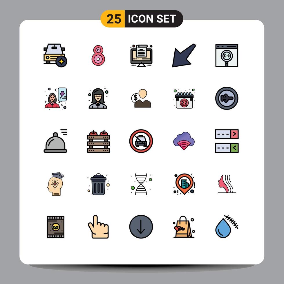 Modern Set of 25 Filled line Flat Colors Pictograph of development coding document browser left Editable Vector Design Elements