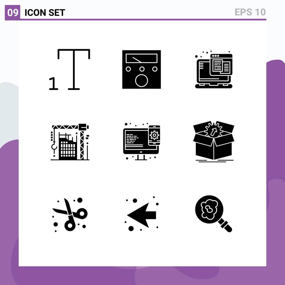 Group of 9 Modern Solid Glyphs Set for web design responsive web design interior Editable Vector Design Elements