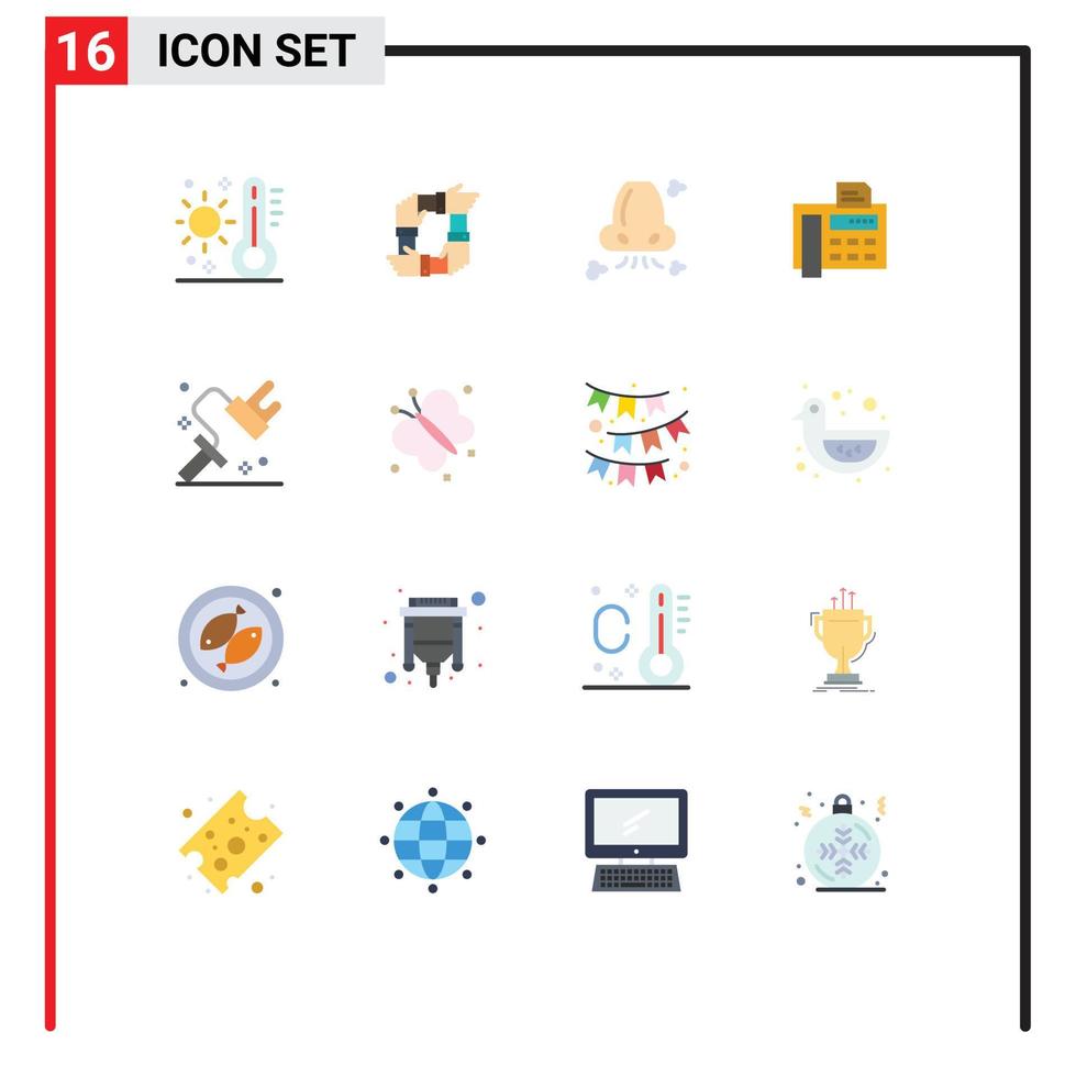 16 Thematic Vector Flat Colors and Editable Symbols of phone pollution hands nose breathe Editable Pack of Creative Vector Design Elements