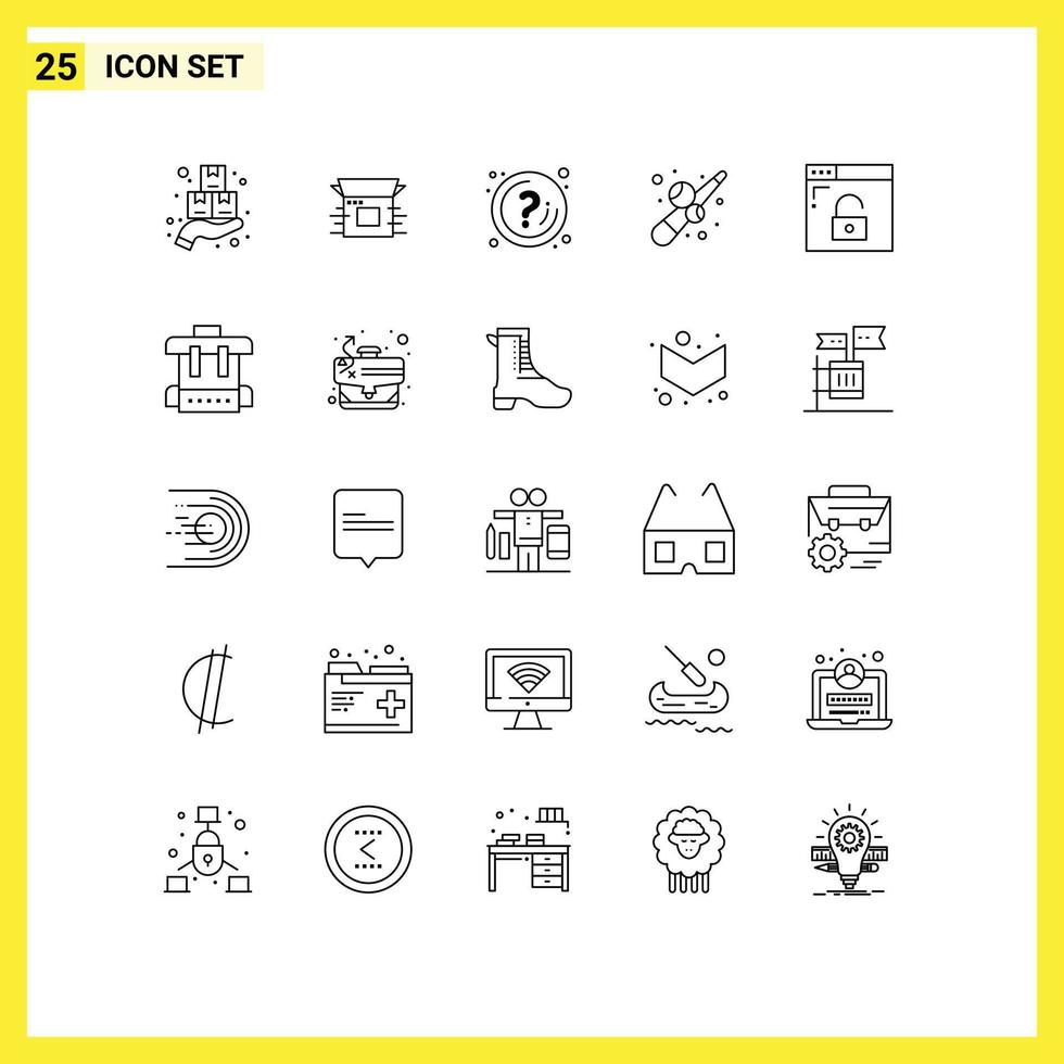 Universal Icon Symbols Group of 25 Modern Lines of game billiard product information question Editable Vector Design Elements