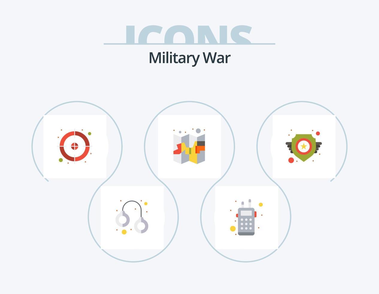 Diseño de iconos de paquete de iconos planos de guerra militar 5. fuerza. alfiler. apuntar. mapa. ejército vector