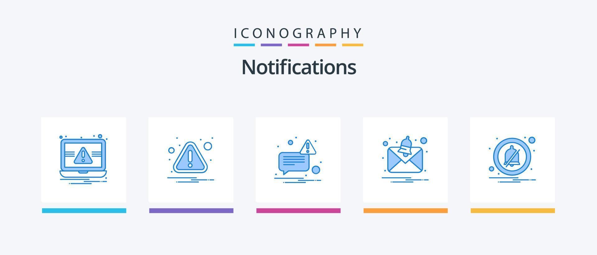 paquete de 5 íconos azules de notificaciones que incluye . notificación. mensaje. alarma. mensaje. diseño de iconos creativos vector