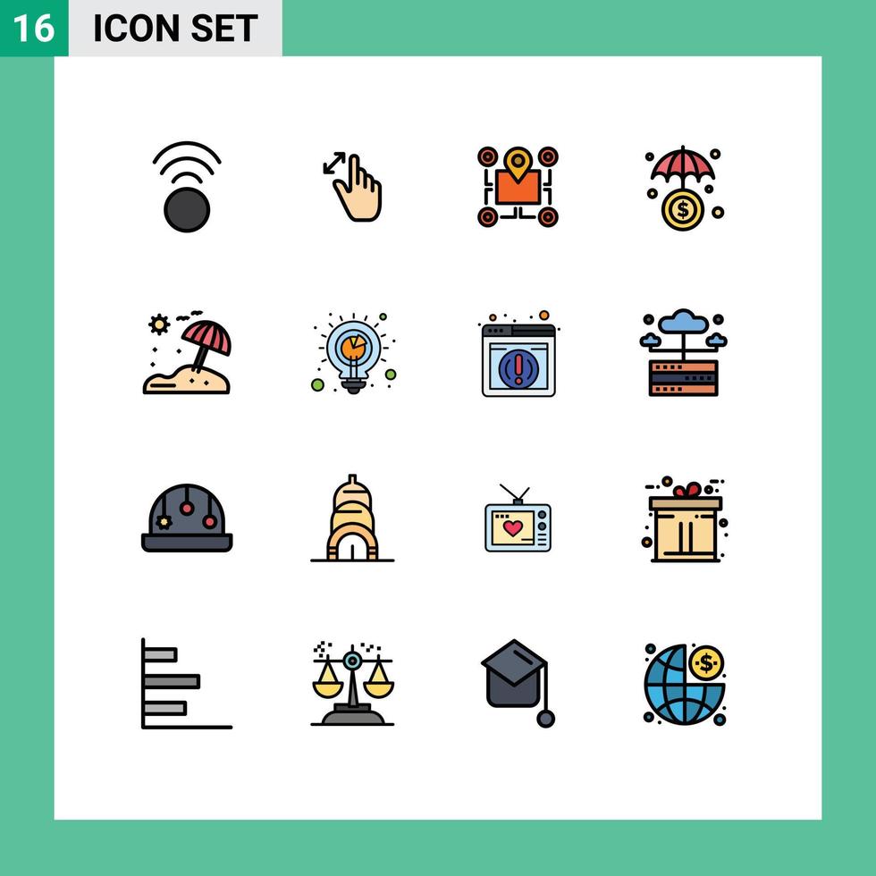 Set of 16 Modern UI Icons Symbols Signs for umbrella protection location investment pointer Editable Creative Vector Design Elements