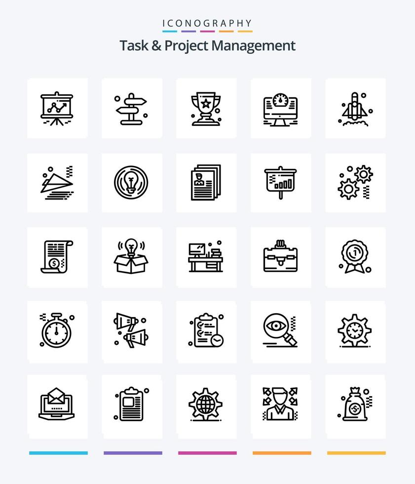 tarea creativa y gestión de proyectos 25 paquete de iconos de contorno como el tiempo. computadora . navegación . taza vector
