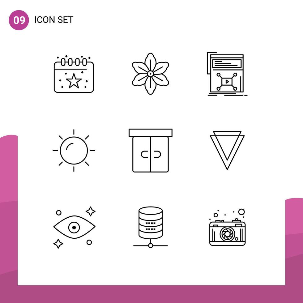 Modern Set of 9 Outlines and symbols such as drawer sun marketing shinning website Editable Vector Design Elements