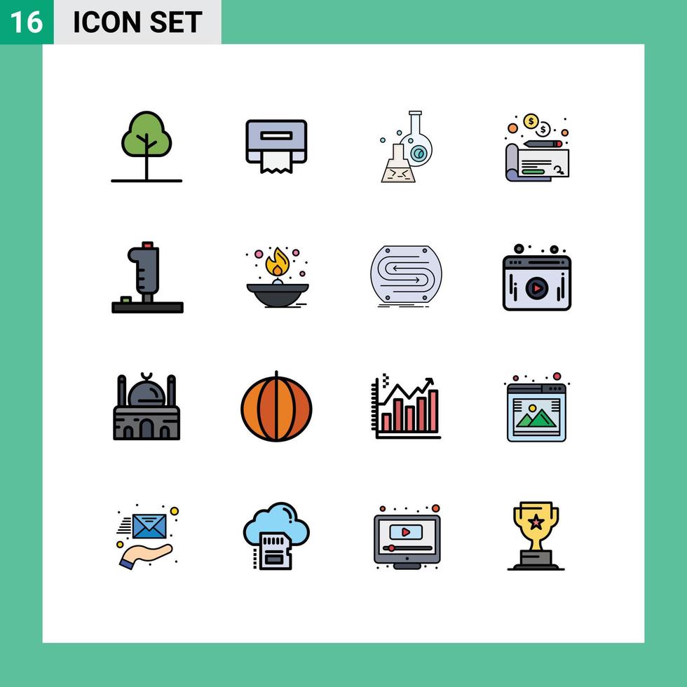 Editable Vector Line Pack of 16 Simple Flat Color Filled Lines of joystick device test controller money Editable Creative Vector Design Elements