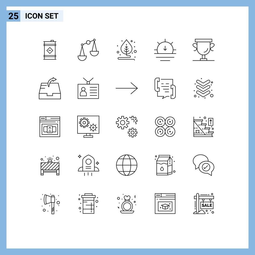 Paquete de 25 líneas de interfaz de usuario de signos y símbolos modernos de logros de motivación de premios de trofeo elementos de diseño de vectores editables al atardecer