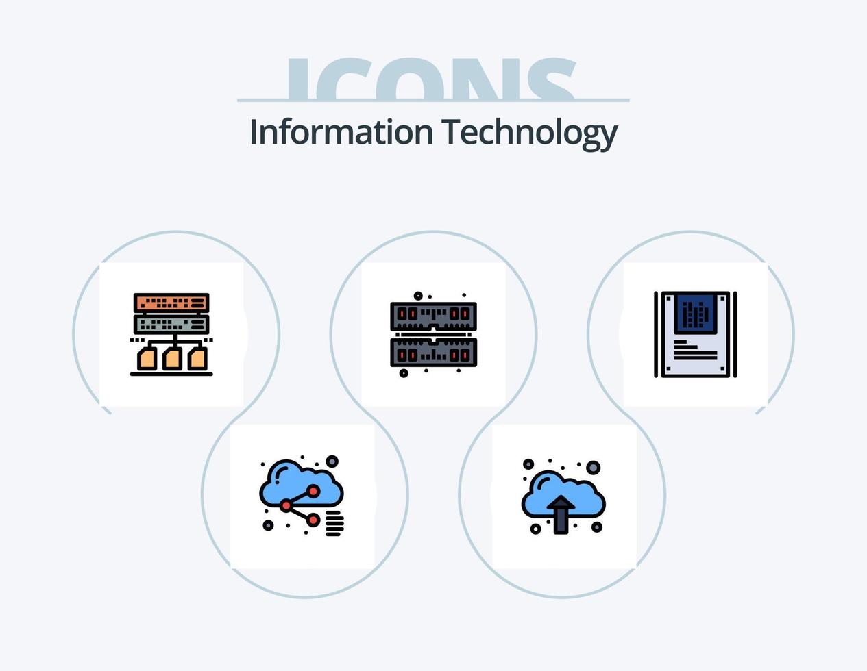 Information Technology Line Filled Icon Pack 5 Icon Design. server. rack. firewall. computer. data vector