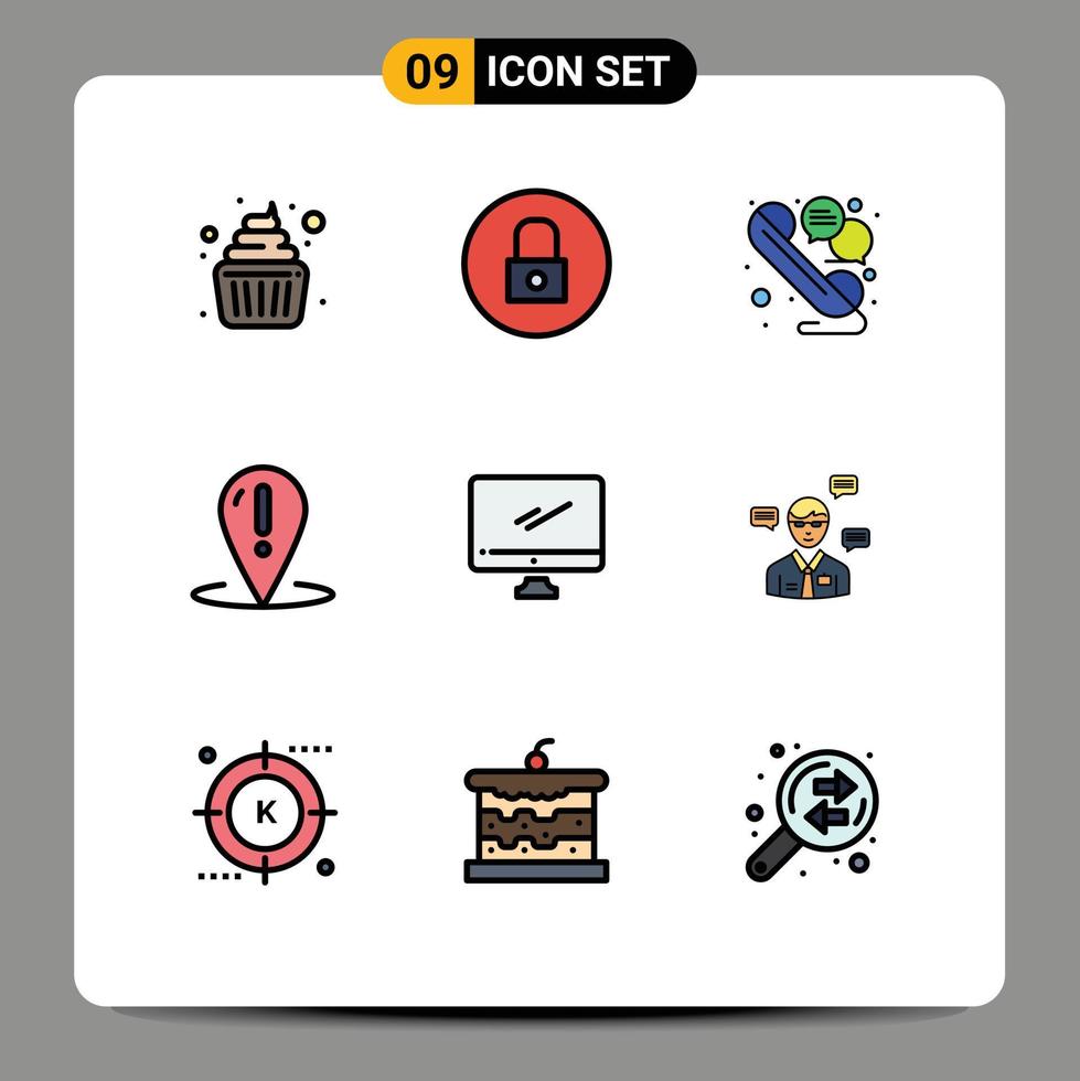 grupo de símbolos de iconos universales de 9 colores planos de línea de llenado modernos de lugar de chat de punto de computadora ayuda a elementos de diseño de vectores editables