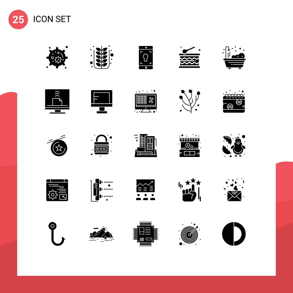 Group of 25 Modern Solid Glyphs Set for shower home application holiday celebration Editable Vector Design Elements