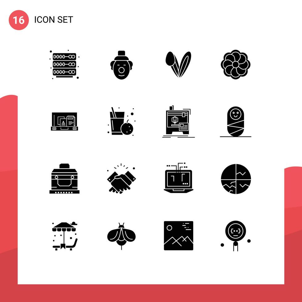 Modern Set of 16 Solid Glyphs and symbols such as fruit bag face paper mardi gras Editable Vector Design Elements