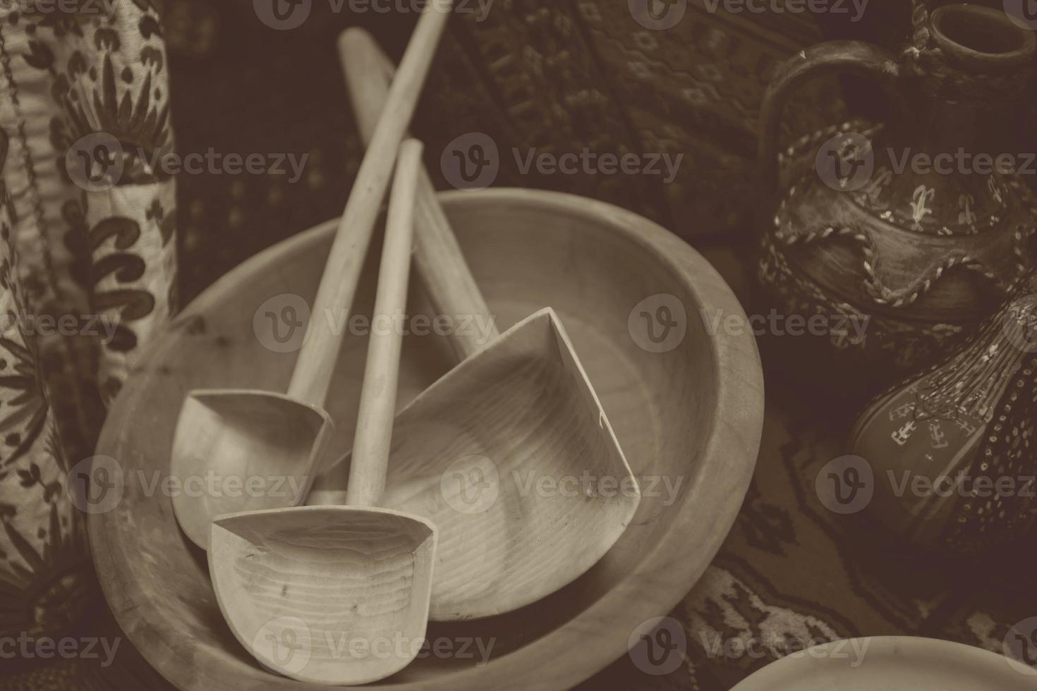 Wooden cutlery with copy space photo