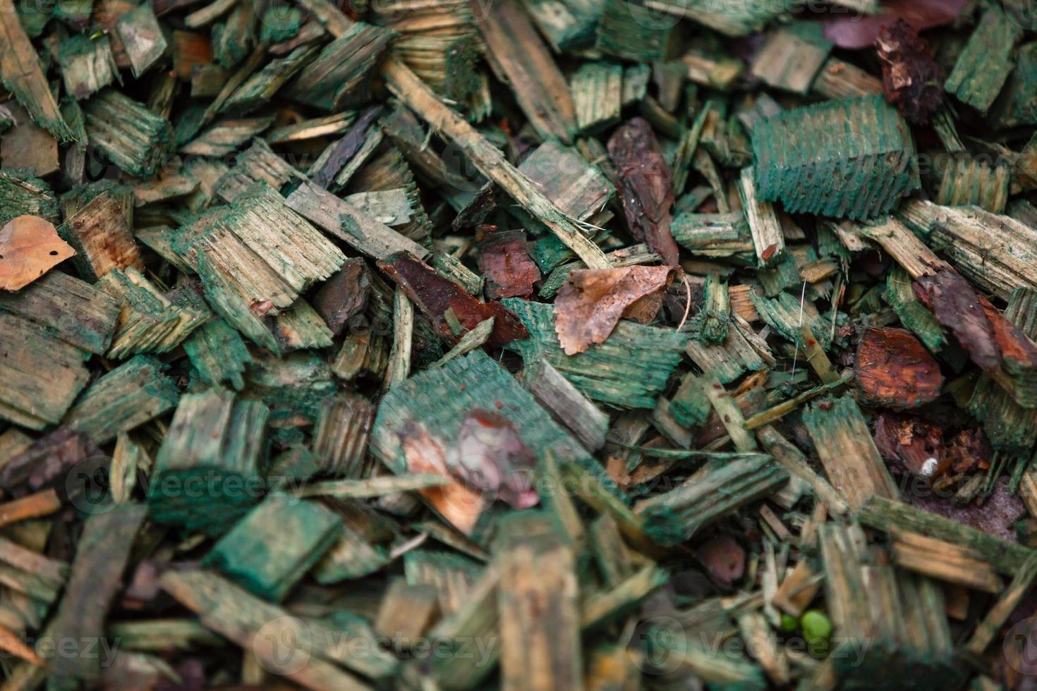 Bark in a flowerbed in landscape design photo